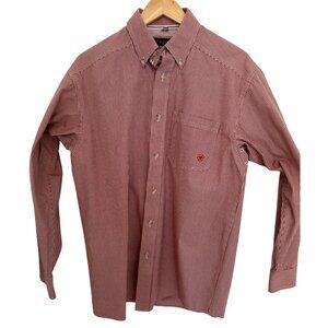 Ariat Pro Series Mens Red Houndstooth Button-Down Shirt size Med Rodeo Western